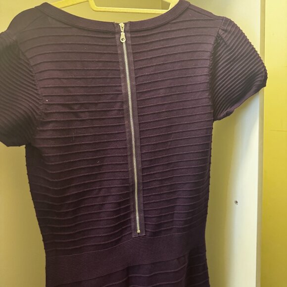 Sandro Knitted Rib Fit & Flare Mini Dress Purple Flare Size 3 - Picture 8 of 16